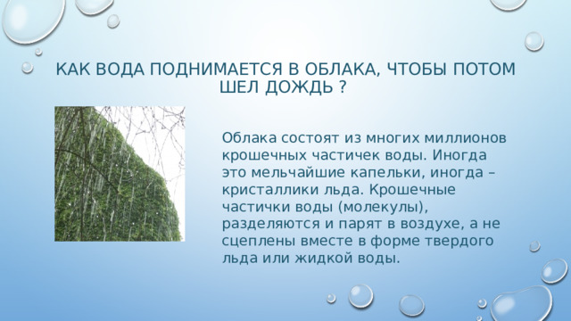 Кончился дождь и высохли капельки воды на листьях схема предложения