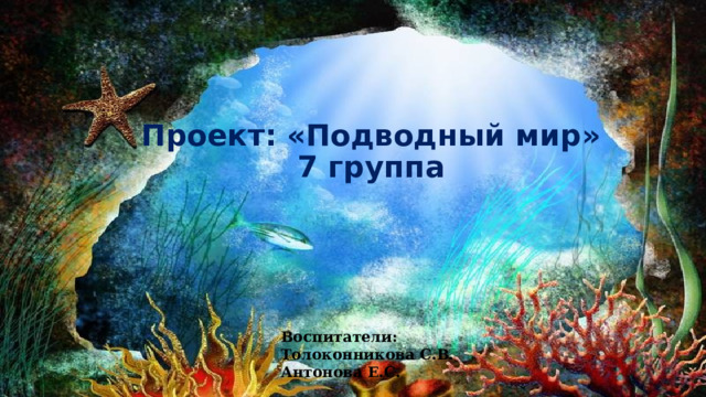Проект: «Подводный мир»  7 группа    Воспитатели: Толоконникова С.В. Антонова Е.С. 
