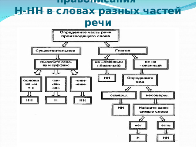 Алгоритм определения правописания  Н-НН в словах разных частей речи   