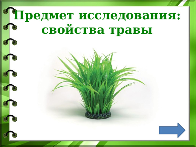 Предмет исследования:  свойства травы 