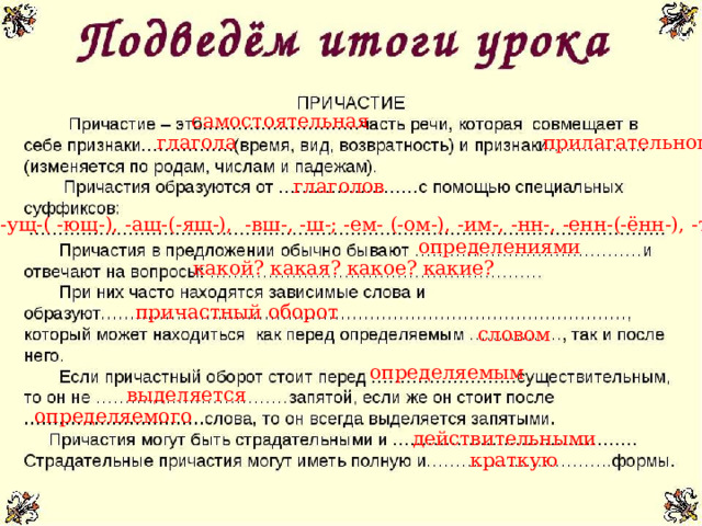 Повторение и обобщение по теме причастие 7 класс презентация