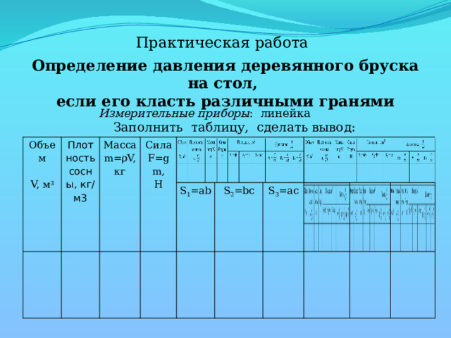 Давление бруска на стол