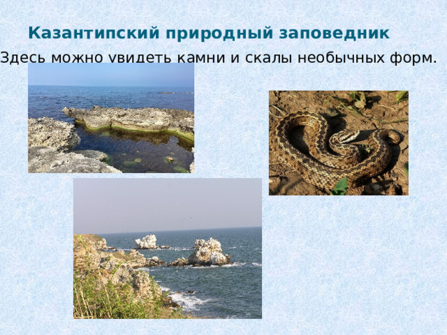 Казантипский природный заповедник Здесь можно увидеть камни и скалы необычных форм. 