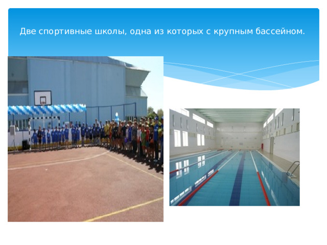  Две спортивные школы, одна из которых с крупным бассейном.   
