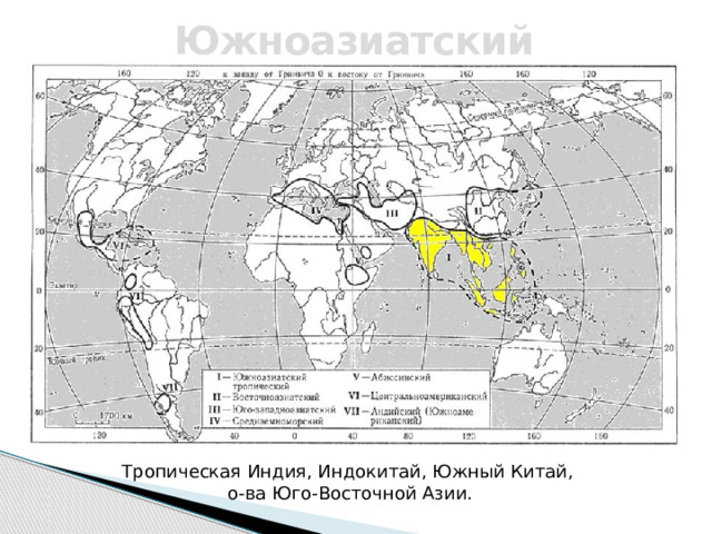 Южноазиатский тропический Тропическая Индия, Индокитай, Южный Китай, о-ва Юго-Восточной Азии. 