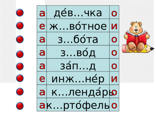 де ́ в…чка ж…во ́ тное з…бо ́ та з…во ́ д за ́ п…д инж…не ́ р  к…ленда ́ рь к…рто ́ фель 