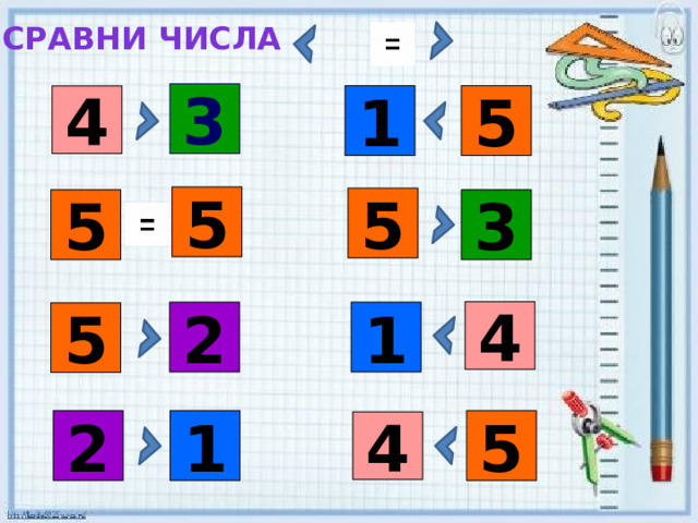 Сравни числа 3 1 4 5 5 5 3 5 4 2 1 5 2 1 5 4 