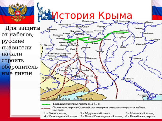  История Крыма  Для защиты от набегов, русские правители начали строить оборонительные линии 