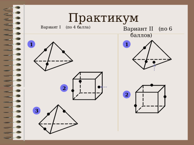 Практикум Вариант II (по 6 баллов) Вариант I (по 4 балла) 1 1 2 2 3 7 