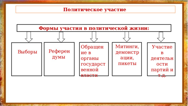 Сравните формы политического участия граждан. Участие церкви в политической жизни.