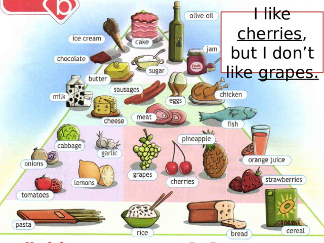 I like cherries , but I don’t like grapes. 