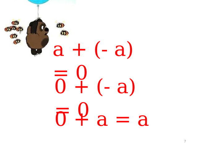 а + (- а) = 0 0 + (- а) = 0 0 + а = а  
