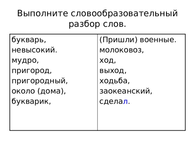 Словообразовательный разбор слова длинные 6 класс