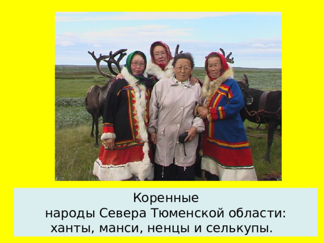 Коренные народы Севера Тюменской области: ханты, манси, ненцы и селькупы.   