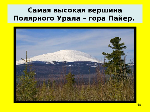 Самая высокая вершина Полярного Урала – гора Пайер.   