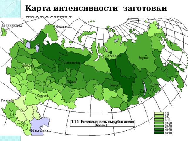Карта интенсивности заготовки древесины . 