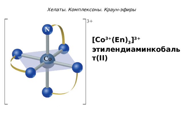 Хелаты. Комплексоны. Краун-эфиры [Co 3 + (Е n ) 3 ] 3 + этилендиаминкобальт( II )   