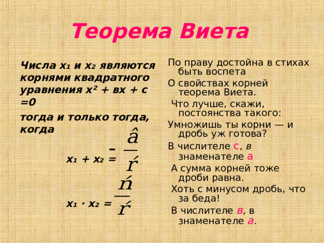 Теорема виета примеры