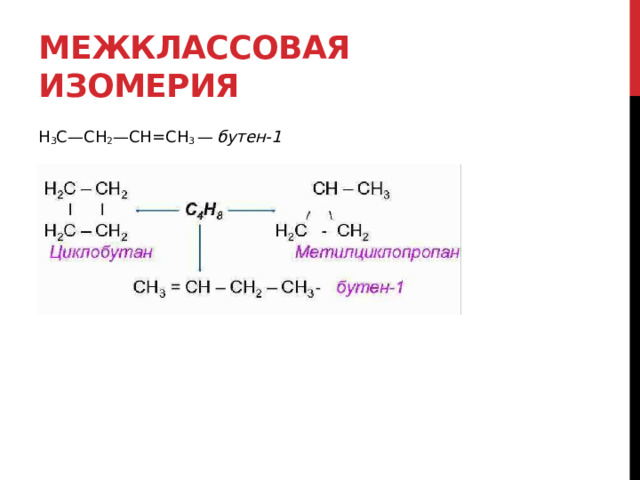 Межклассовая изомерия H 3 C—CH 2 —CH=CH 3  —   бутен-1 