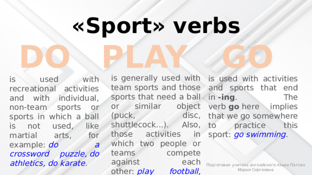 Sport Verbs Do Play Go