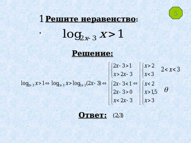 5 1. Решите неравенство : Решение: Ответ: 