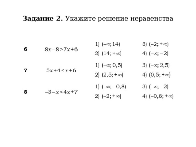Задание 2. Укажите решение неравенства 