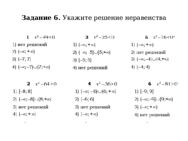 Задание 6. Укажите решение неравенства 