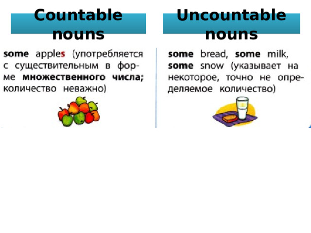 Countable nouns Uncountable nouns 