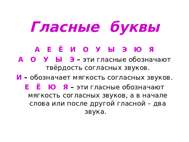 Гласные обозначающие твердость согласных букв