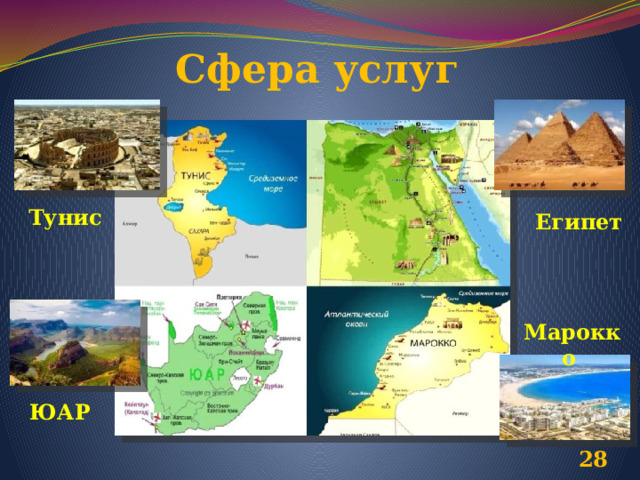 Сфера услуг Тунис Египет Марокко ЮАР  