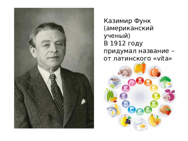 Казимир Функ (американский ученый) В 1912 году придумал название – от латинского «vita» – «жизнь». 