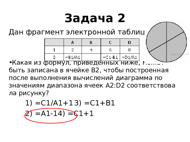 Дан фрагмент электронной таблицы и диаграмма какая формула может быть записана в ячейке d2