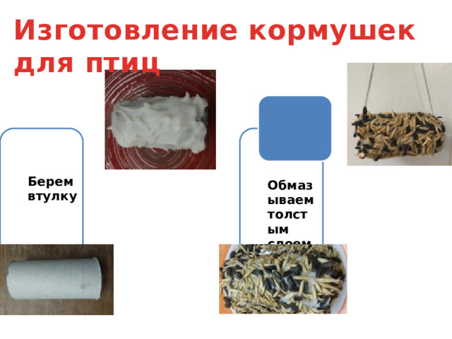 Изготовление кормушек для птиц Берем втулку Обмазываем толстым слоем сала 