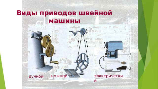 Виды приводов швейной машины ножной электрический ручной   