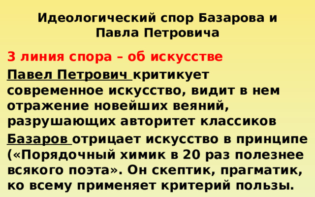 Базаров спор об искусстве