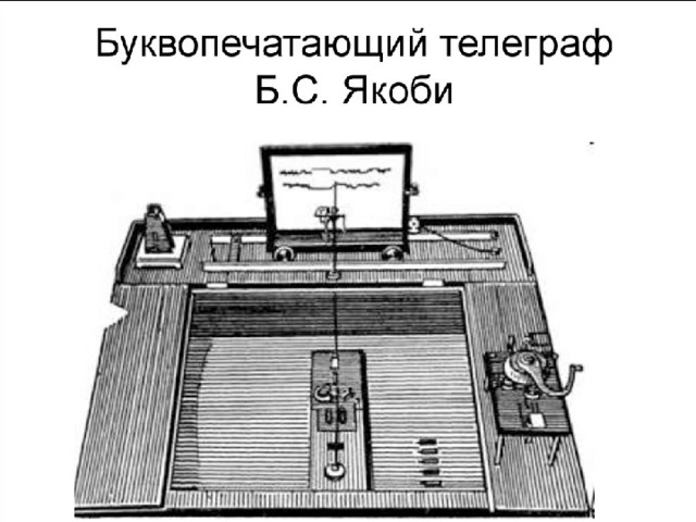 1850 первый  печатающий  телеграф Борис Якоби 