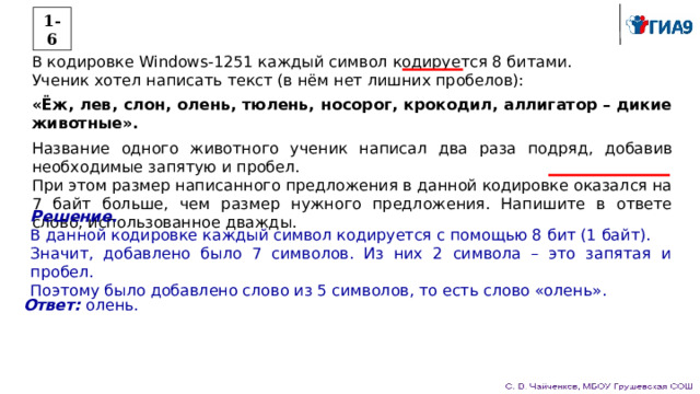 В кодировке каждый символ кодируется 8 битами