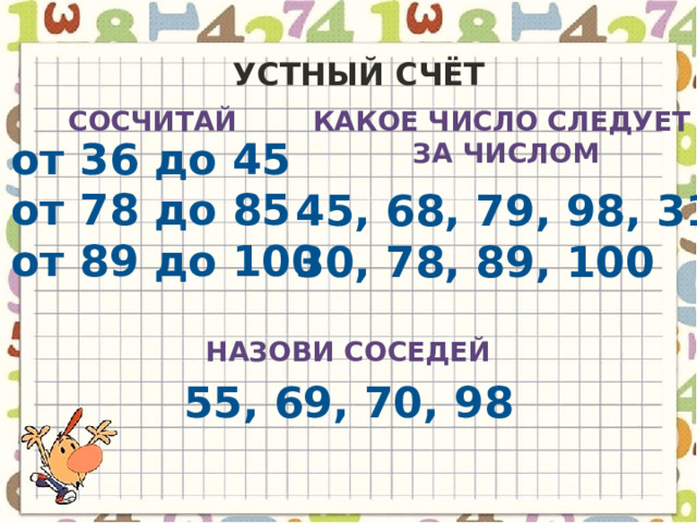 За числом 7 следует число. Метр таблица единиц длины устный счёт. Какое число следует за числом 100. Какое число следует за числом 70. Какое число следует за числом 4.