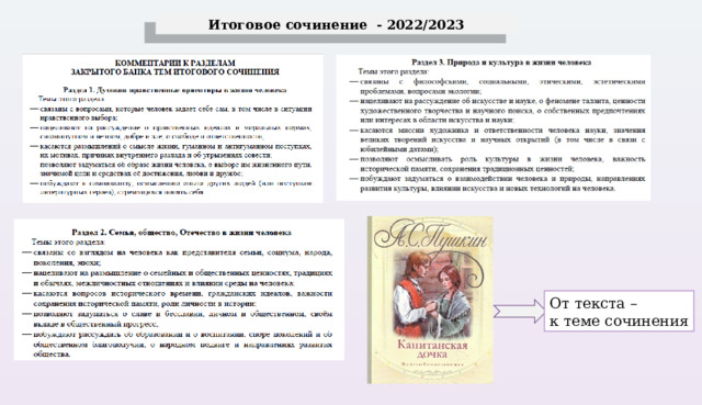 Итоговое сочинение - 2022/2023 От текста – к теме сочинения 