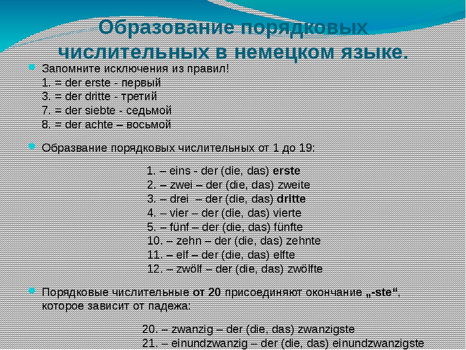 Порядковые числительные в немецком языке презентация