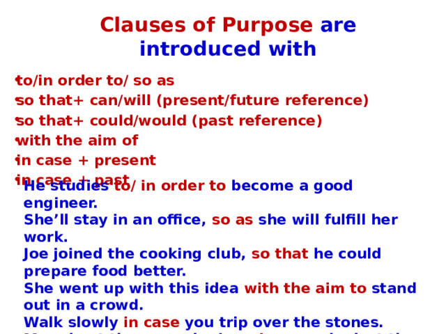 So that so as to. Clauses of purpose. Clauses в английском языке. So as to in order to разница. Clauses of purpose таблица.