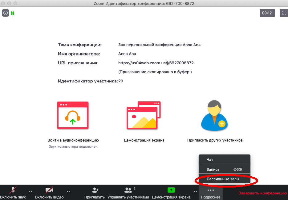 Сессионные залы в zoom