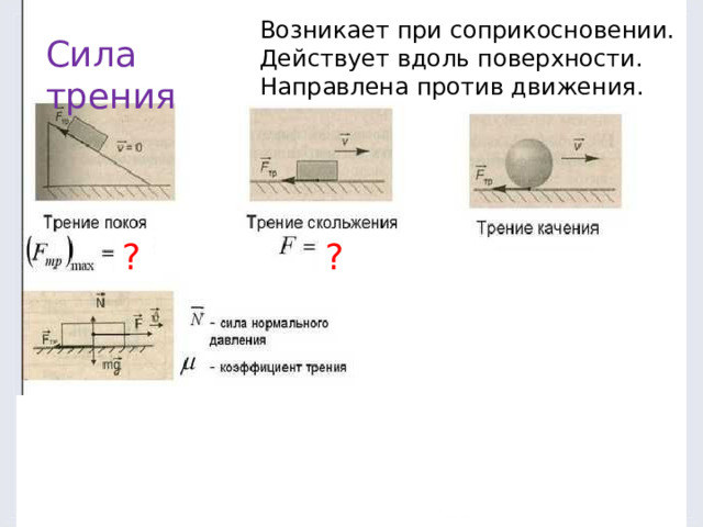 Брусок двигают по столу назад возникающая сила трения направлена влево назад вправо вперед