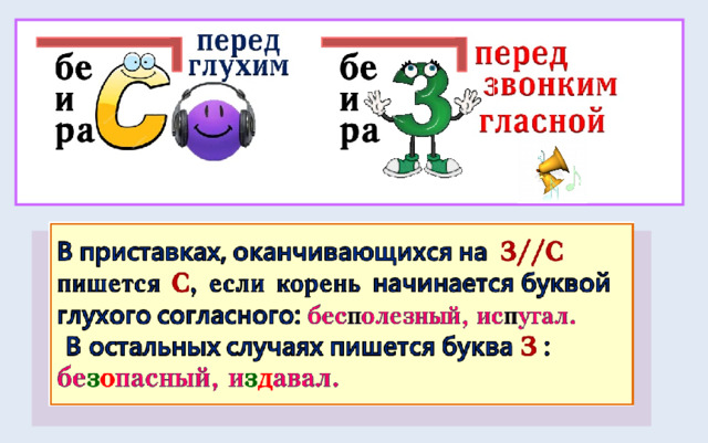 Буква з пишется в приставках перед