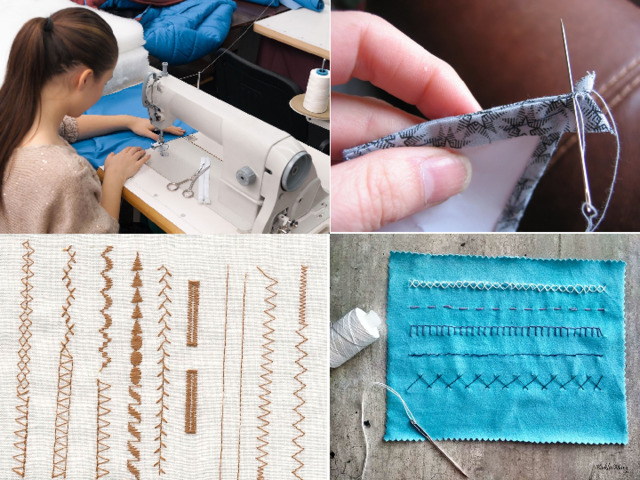 Детали из ткани сшивают нитками на швейной машине или вручную.  