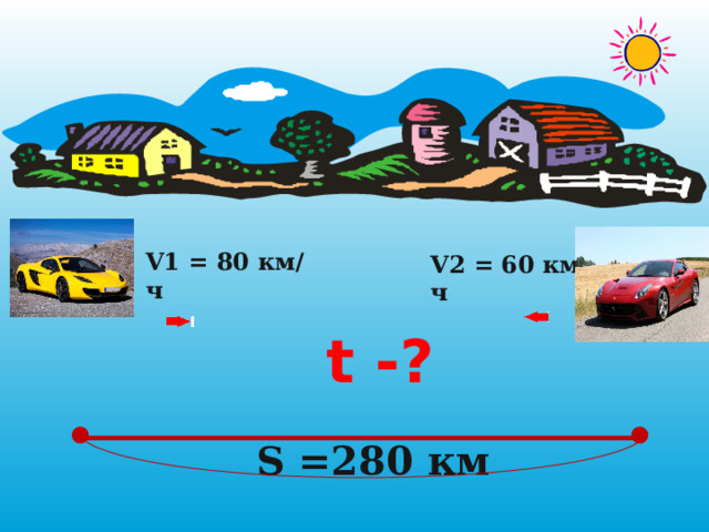 V1 = 80 км/ч V2 = 60 км/ч t -? S =280 км 