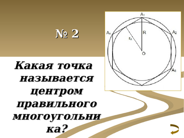 № 2 Какая точка называется центром правильного многоугольника? 