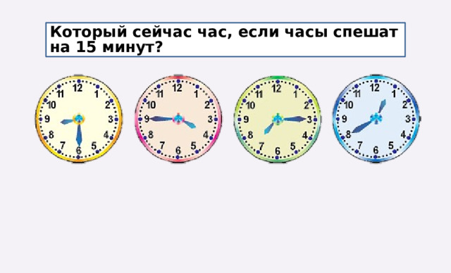 Который сейчас час, если часы спешат на 15 минут? 