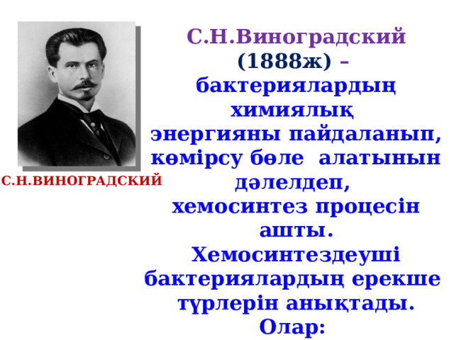 Тест по теме фотосинтез хемосинтез 10 класс. С Н Виноградский хемосинтез.