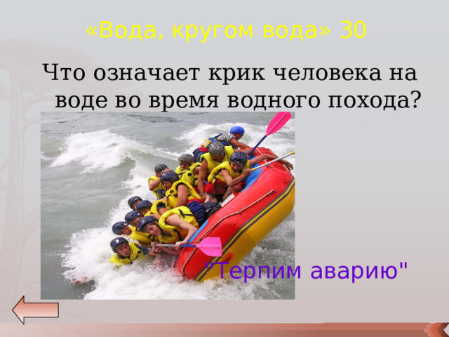 «Вода, кругом вода» 30 Что означает крик человека на воде во время водного похода? 